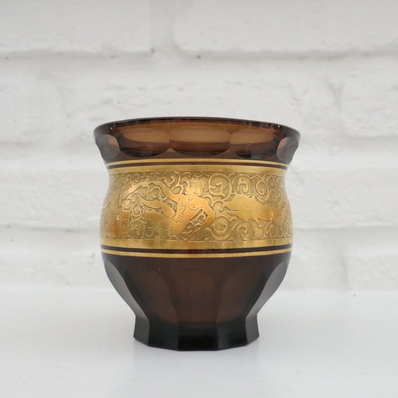 Moser Crystal Vase Etched Gold Gilt Glass With Mythological Etsy