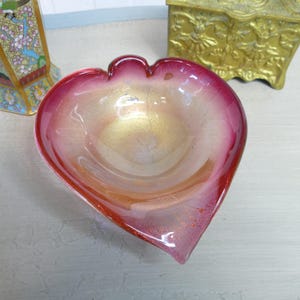 Vintage Murano Glass Heart Bowl: Pink Gold Fleck MCM Decor