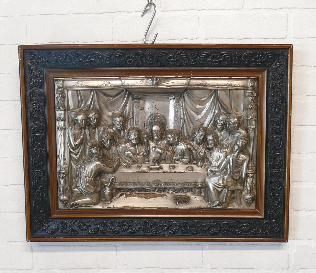 Antique Last Supper High Relief Plaque Spain Silver Metal Framed - Etsy