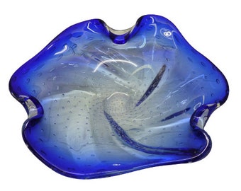 Vintage Blue Murano Glass Dish - MCM Ashtray