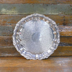 Vintage Poole Silver Co. Round Fancy Silver Plate Serving Tray