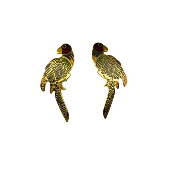Enamel Parrot Earrings, Fun Colorful Parrot Pierce