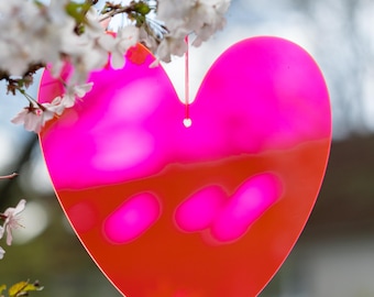 NEON Herz Sonnenfänger Acryl Hänger Neonpink Neonorange drinnen und draußen