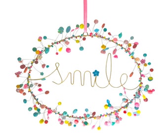Smile door wreath approx. 26 cm including beads pearl wreath for hanging #MoiMemeHamburg