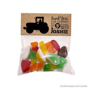 Kids Birthday Printed TRACTOR Plastic Party Bags with Card Topper. Matching invitations available.