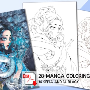 28 Manga Coloring Pages, Printable Coloring Sheets, big pack, digital art, traditional art, magical, bautiful