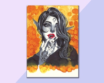 Vicious Lips | Pearl art print, magical art, illustration, traditional art, anime, manga, witch, dark