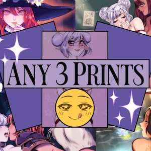 3 Prints, Print Set, Fine Art, Manga-Kunst, lesbische Manga-Kunst, lgbtq + Kunst