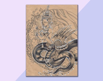 Nagi - Thai Deity | pearl art print, mythological creature, asian, home decor, magical art