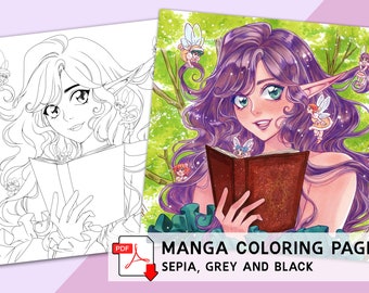 Manga Coloring Pages | Fairy Forest | Printable Coloring Sheets, digital art, traditional art, magical, bautiful