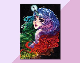Magic Unicorn Girl | Pearl art print, magical, beautiful, shimmering, home decor