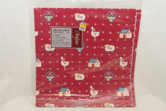 Vintage All Occasion Wrapping Paper Gift Wrapping 2 Sheets With Hearts  Sheep Ducks Basket House Flowers Valentaines Gift Wrapping Paper 