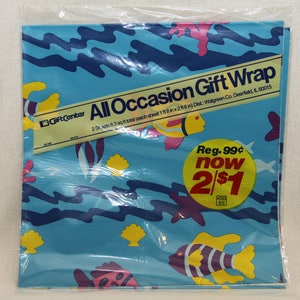 Vintage All Occasion Wrapping Paper Gift Wrap 2 Sheets Blue Fish Wrapping Paper Boys Gift Wrap Ocean Water Wrapping Paper image 3