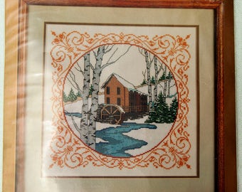 Vintage Needleform Counted Cross Stitch #906 Old Mill In Winter 10"x 10" Kit