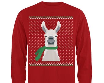 Ugly Christmas Sweater Big Llama Red Toddler Long Sleeve T-Shirt