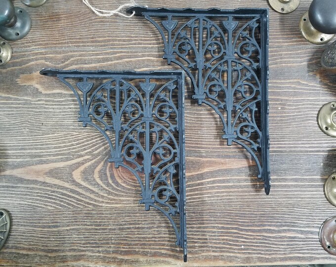 Antique Shelf Brackets, Cast Iron Eastlake Era, Set of 2 Each, Ca. 1880