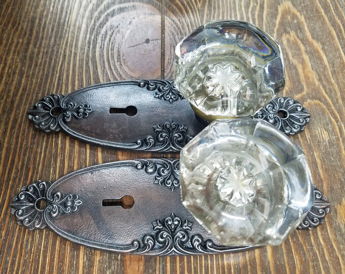 Door Knobs, Antique Dummy Door Knobs, Octagonal Polished Glass on