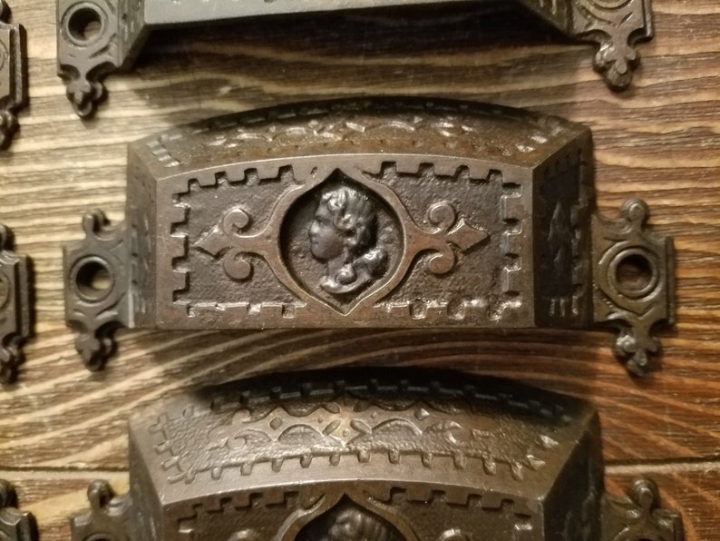Antique Drawer Bin Pulls Set of Cast Iron Copperflashed Etsy
