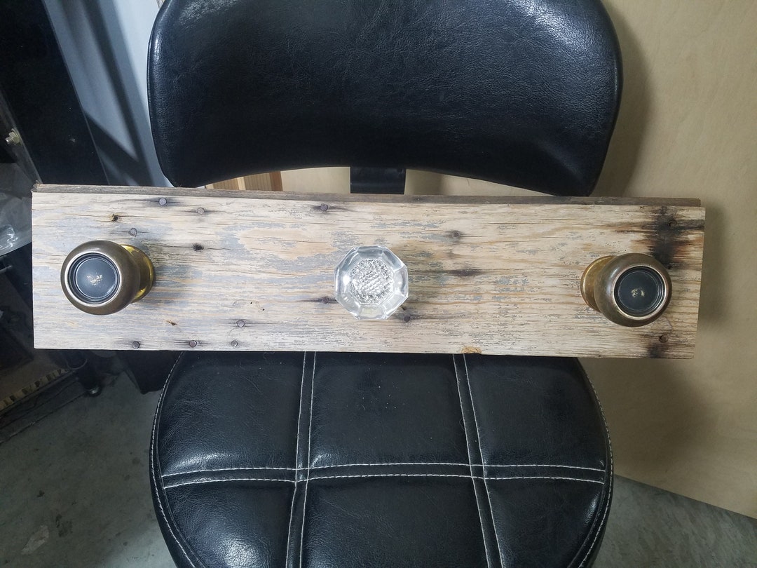 Antique Coat Rack, Door Knob Coat Rack, Antique Glass and Brass Knobs