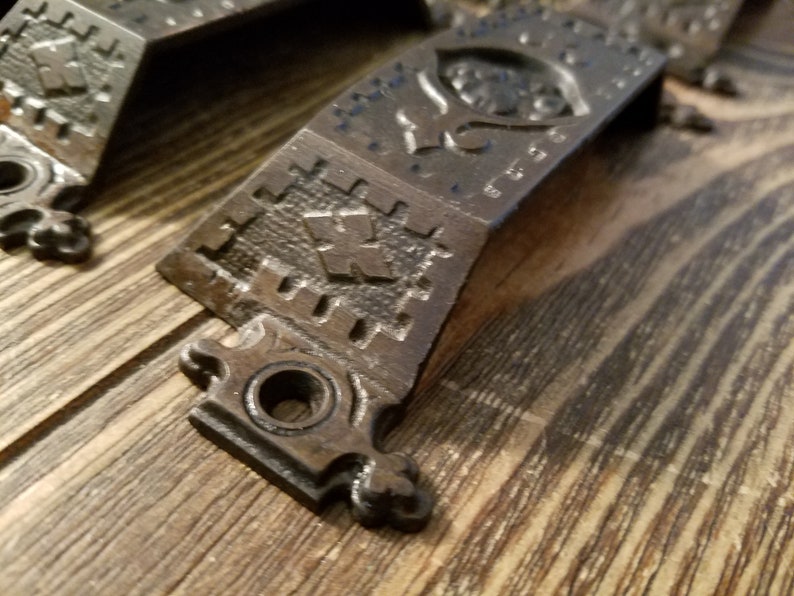 Antique Drawer Bin Pulls Set of Cast Iron Copperflashed Etsy