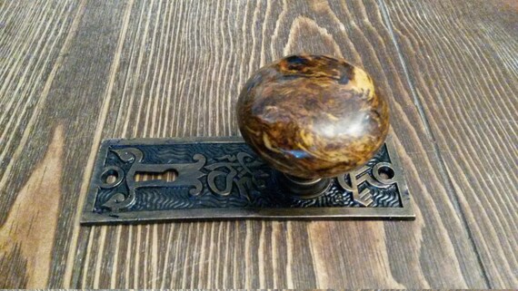 Antique Dummy Door Knob Porcelain Bennington Style On Eastlake Era Cast Bronze Plate One Each Ca 1885