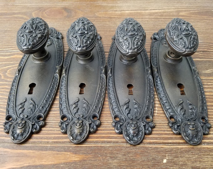 Antique Dummy Door Knobs, Cast Iron Oval Nouveau Chicago Hardware With