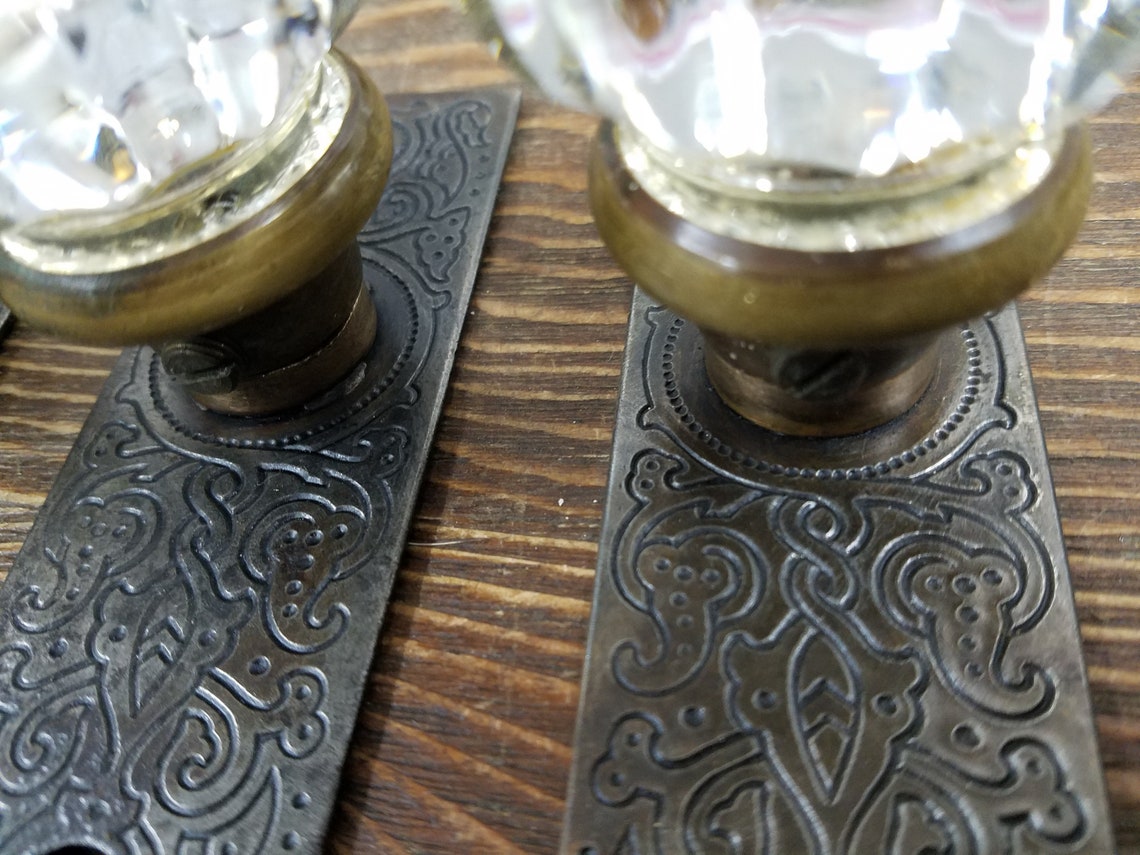 Antique Dummy Door Knobs Fluted Glass Door Knobs on Cast Iron Etsy