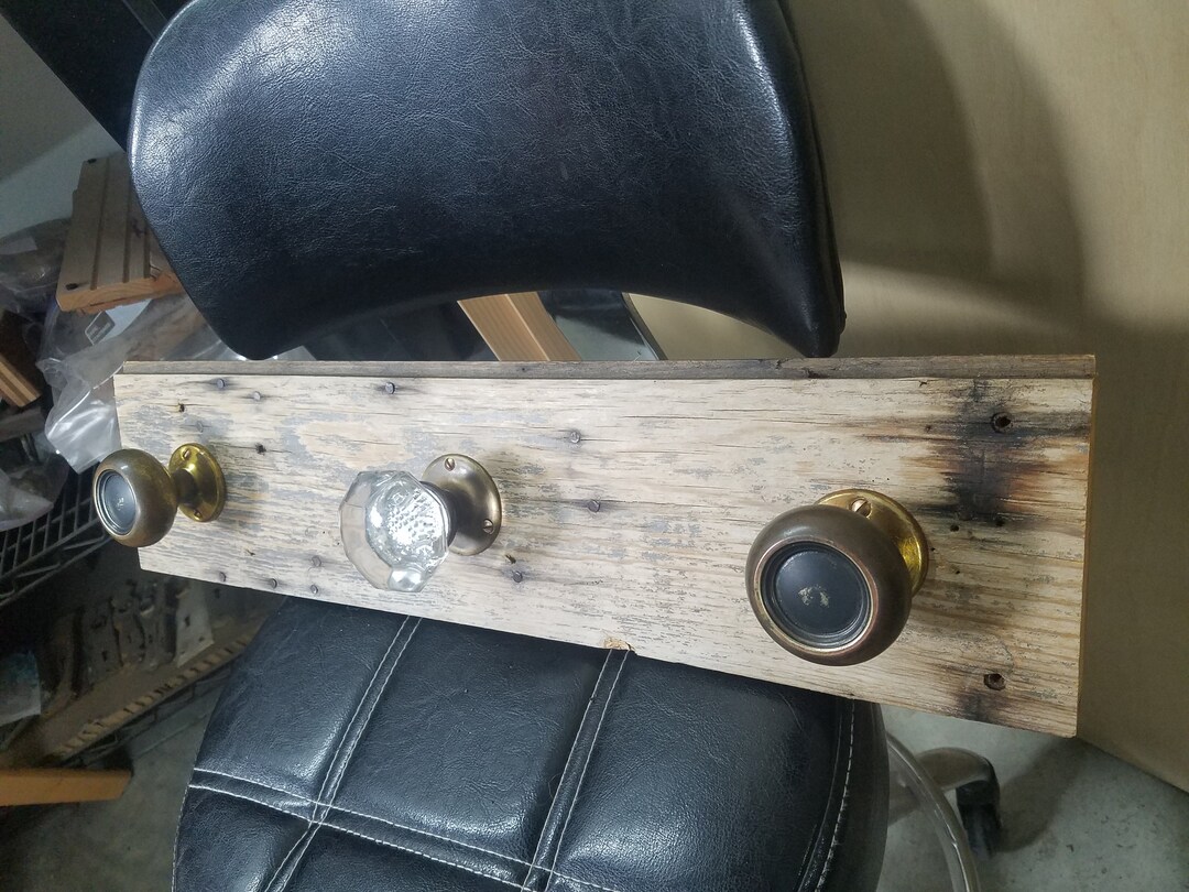 Antique Coat Rack, Door Knob Coat Rack, Antique Glass and Brass Knobs