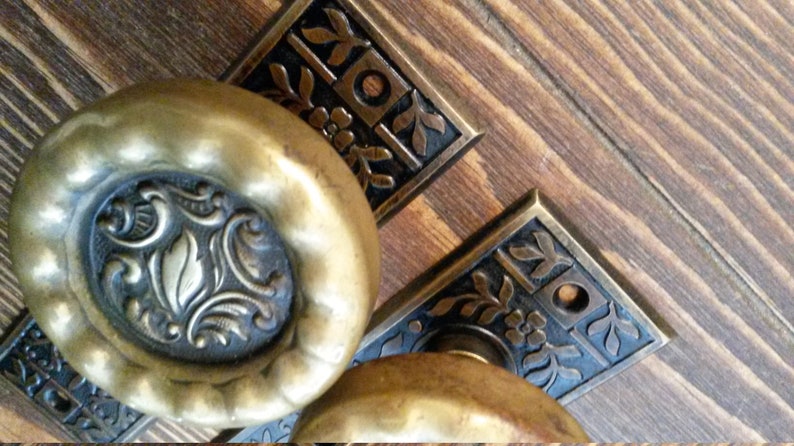 per pair//set BRASS Eastlake Patina /"Eulalia/" by Reading 1880 Door Knobs