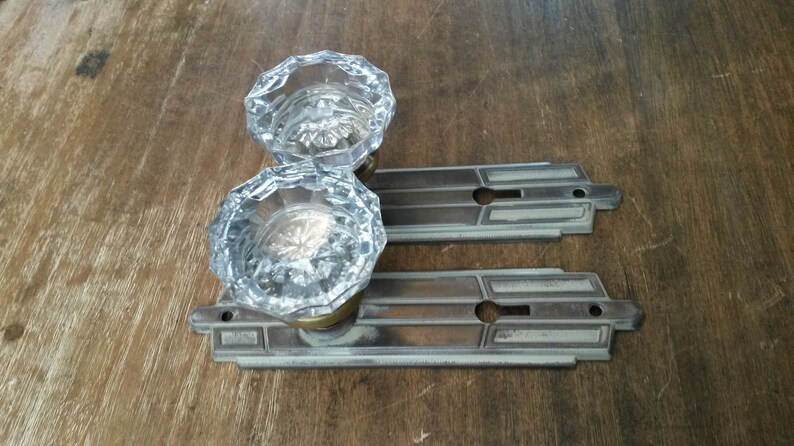 Antique Dummy Door Knobs 12 Point Fluted Glass On Art Deco Plates Pair Of 2 Each Ca 1935