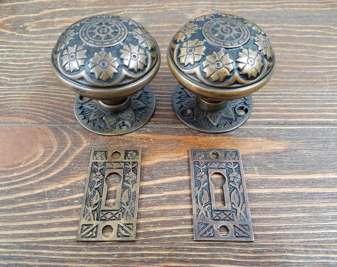 Antique Dummy Door Knobs Cast Bronze Floral Eastlake Hopkins Etsy