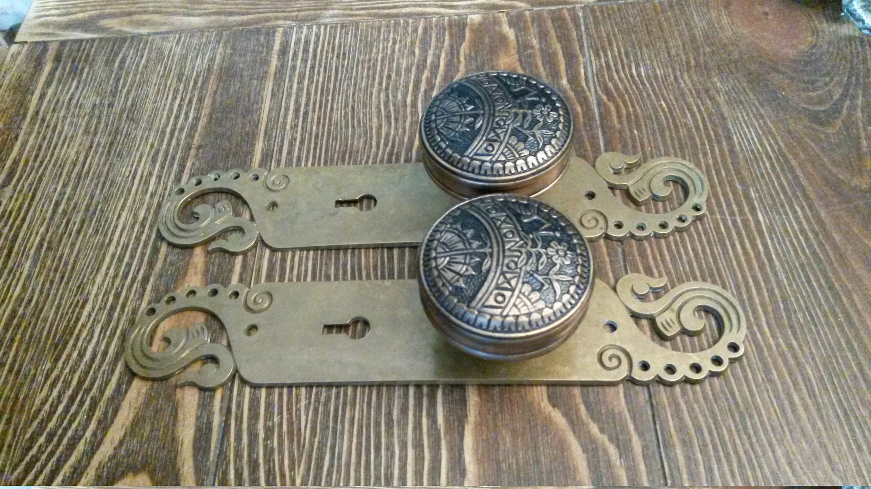 Set of 2 Large Brass Eastlake Victorian Antique Hardware Drawer Pull Knob Ring