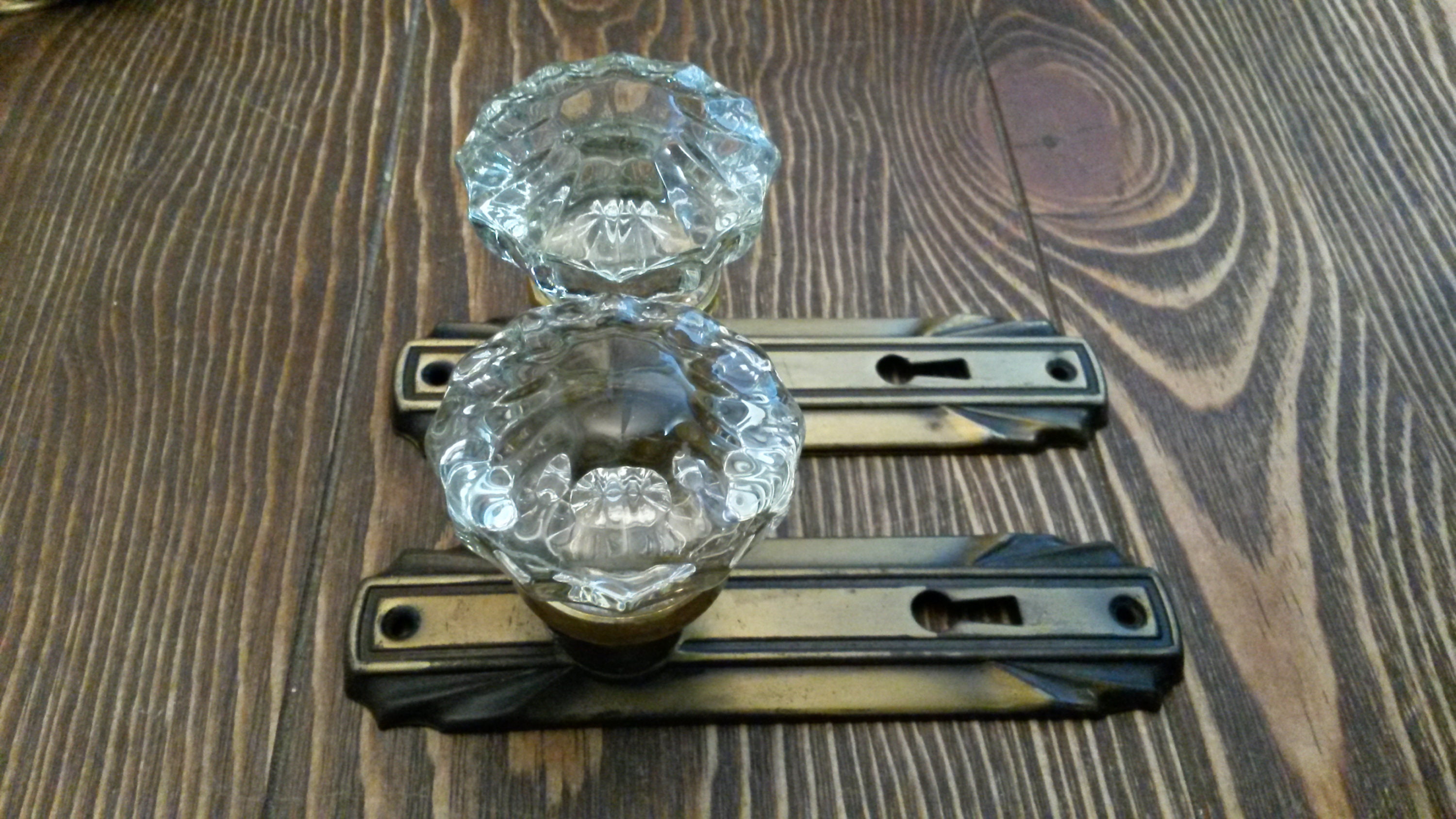 Antique Dummy Door Knobs 12 Point Fluted Glass On Art Deco Plates Set Of 2 Each Ca 1930