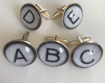 Cufflinks Silver Plated, Typewriter Font Letters, Fathers Day, Wedding, Birthdays, Mens, Boys, Gift