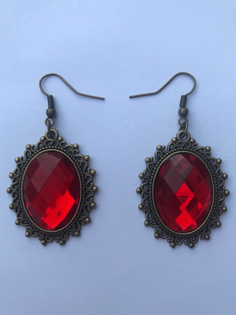 Red Stone Earrings Steampunk Earrings Gothic Earrings | Etsy