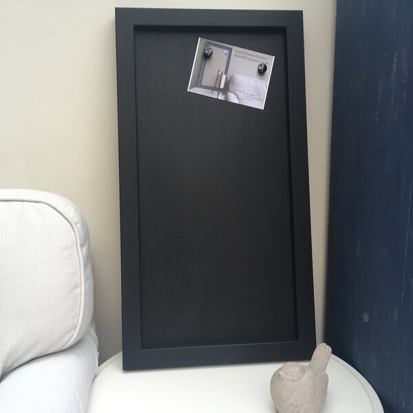 Large Notice Board. 100+ frame colours, Magnetic Blackboard, Whiteboard and Cork Pin Board options. Shown with frame in 'Pitch Black'.