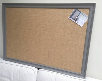 Giant hessian pin board. Hessian bulletin board Hessian memo board Hessian message board Grey pin board Grey cork board. Fabric notice board