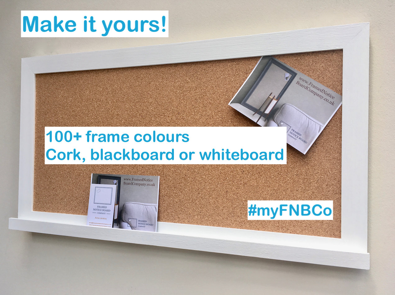 Large Notice Board With Shelf. 100 Frame Colours Offered, Plus Whiteboard, Blackboard and Cork