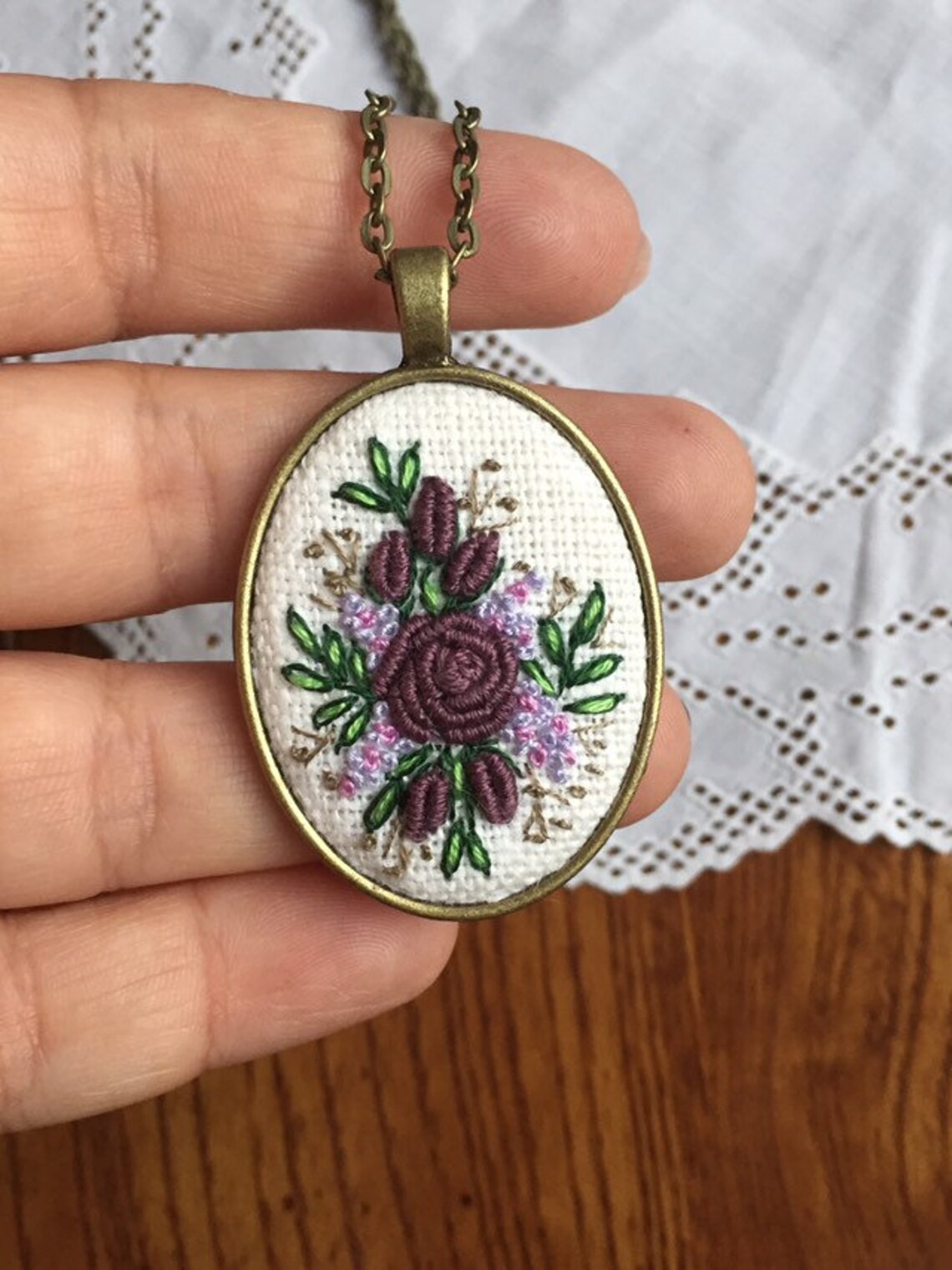 Embroidered Pendant Blackberry Roses Lilac Embroidery - Etsy