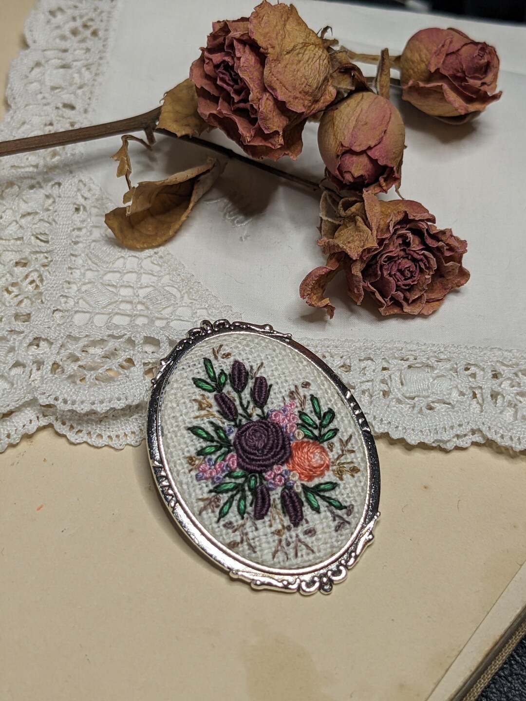 Hand-embroidered Brooch. Retro Brooch. Romantic Jewelry. Embroidered ...