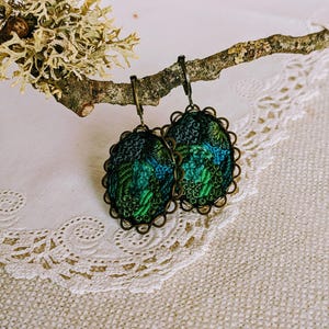 Moss Embroidered earrings, hand embroidery moss, forest earrings, tapestry jewelry, green moss jewelry, Unique Art earrings For Her