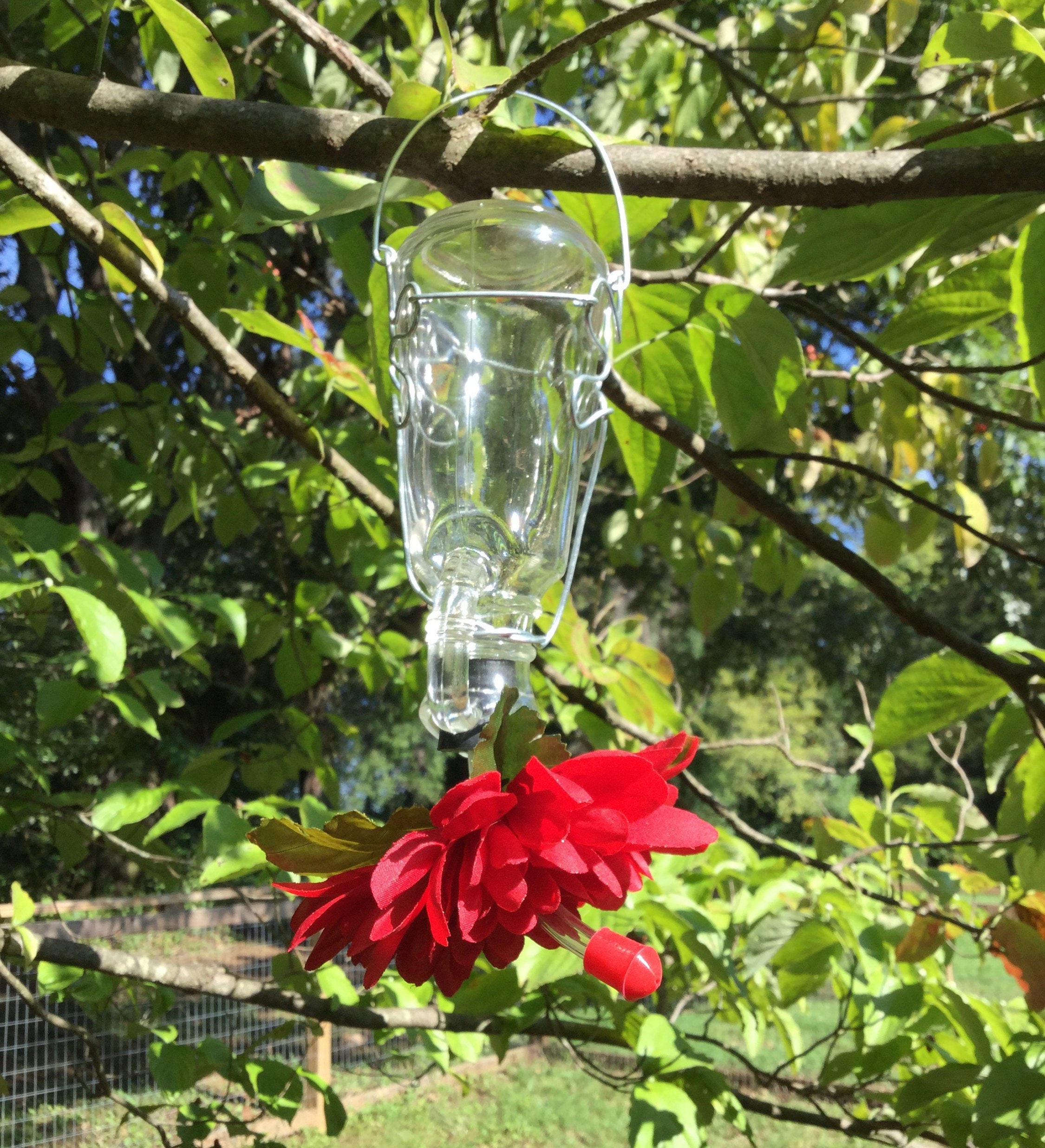 Upcycled Glass Bottle Hummingbird Feeder With Flower Hanging Etsy