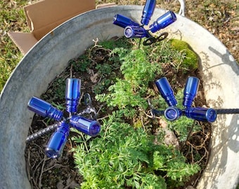 Blue Dragon Fly's in Bottle Tree Bob's Carrot Garden Sold in sets of 3, ( 12  Blue Bottles 2" tall  included)