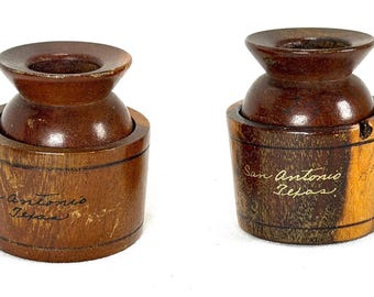 Vintage San Antonio Texas Wooden Toothpick Holder Set | Rustic Match Holder | Mini Bud Vase Weed Pot | Hand Turned Souvenir