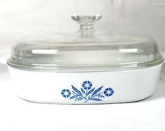 Vintage Corning Ware Cornflower Blue Casserole Dish w Lid | Pyroceram Baking Dish (A-10-B)