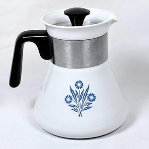Vintage Corning Ware 6-Cup Blue Cornflower Percolator: Mid-Century Stovetop Coffee Pot