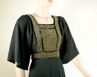 70s Renaissance inspired Gold & Black Maxi Dress with Angel Sleeves