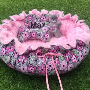 Drawstring-Style Dog Bed with Memory Foam Cushion and Decorative Pillow,  Pet Bed, Teacup Bed, Small Dog Bed, Dog Bed