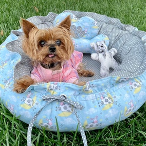 Drawstring-Style Dog Bed with Memory Foam Cushion and Decorative Pillow,  Pet Bed, Teacup Bed, Small Dog Bed, Dog Bed