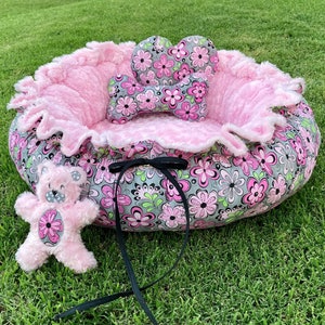 Drawstring-Style Dog Bed with Memory Foam Cushion and Decorative Pillows, Small Dog Bed, Adjustable Dog Bed, Pet Bed, Cat Bed